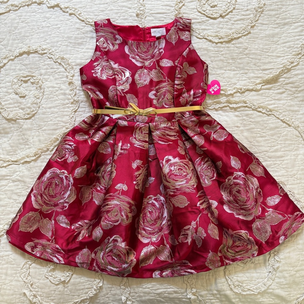 NWT GIRLS CHILDRENS  PLACE BROCADE FLOWER DRESS  14